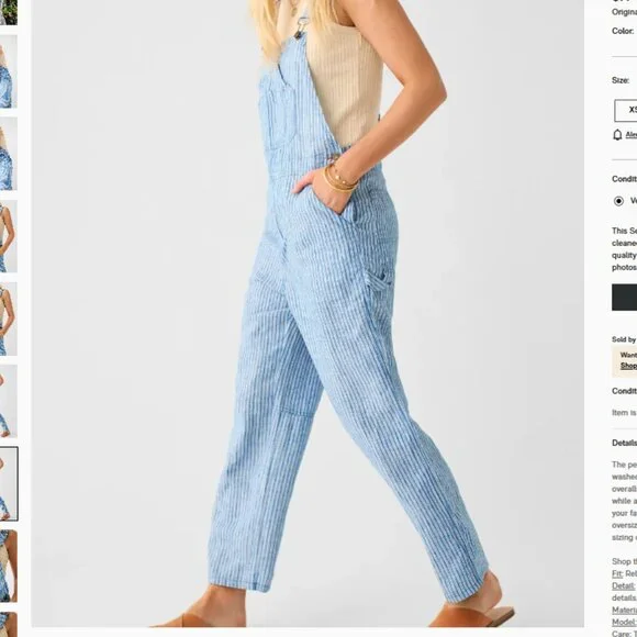 NWT Faherty Linen Mechanic Overall In Railroad Stripe - Medium - Picture 3 of 7